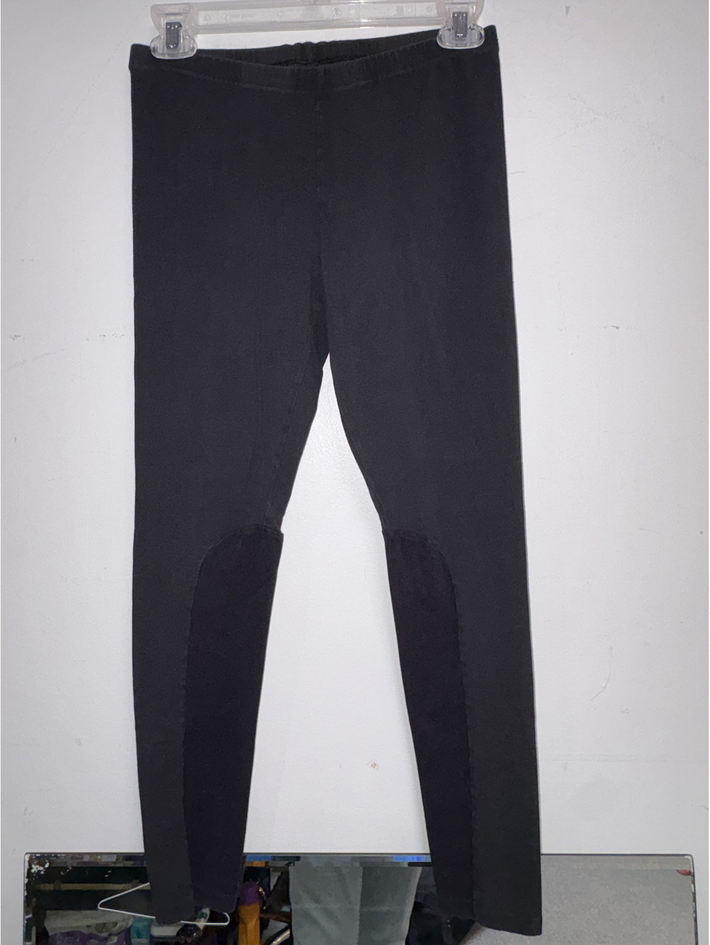 Black Stretchy Leggings with Knee Patch Detail